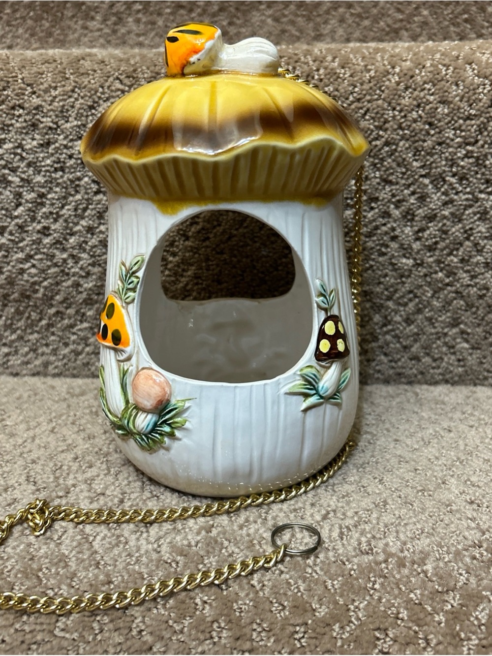 Vtg 1976 MERRY MUSHROOM HANGING PLANTER BIRD FEEDER ORIG CHAIN SEARS JAPAN RARE!